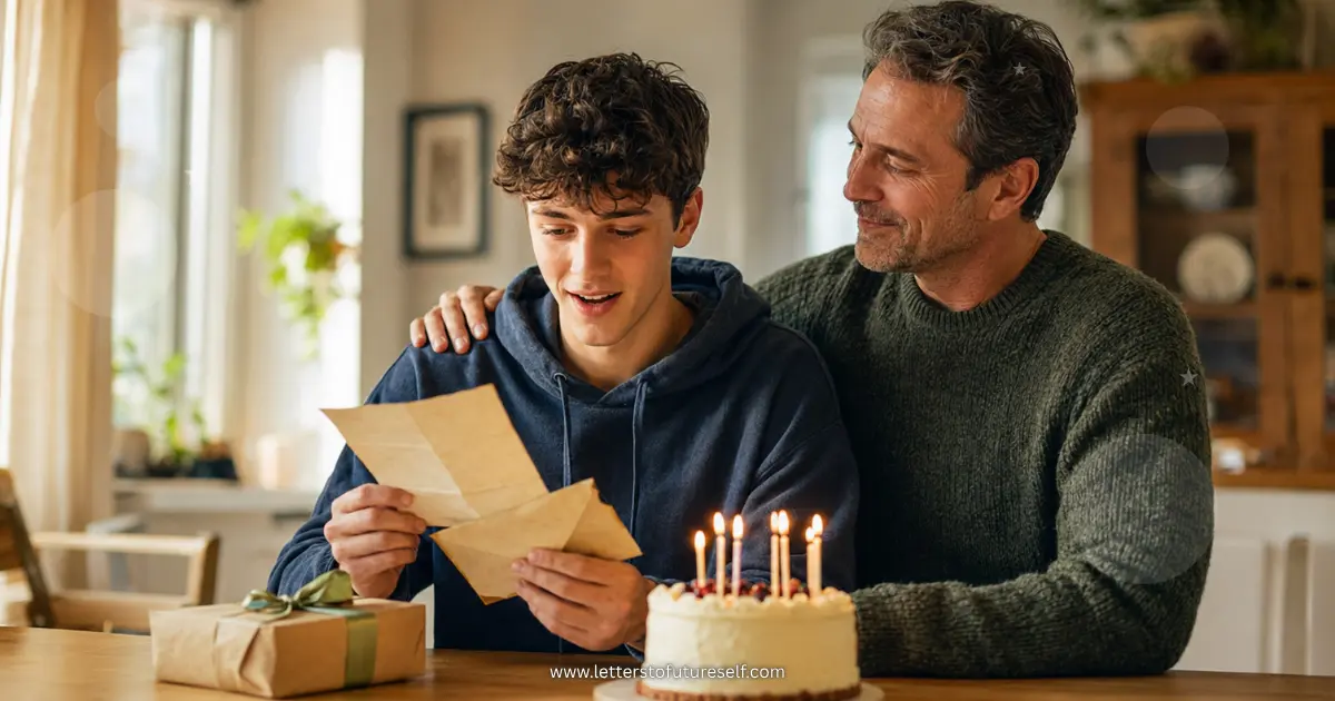 Parent writing a future letter for a child to open on their 18th birthday